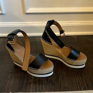 Glyn Wedge Sandal in Black by SEE BY CHLOE size 38